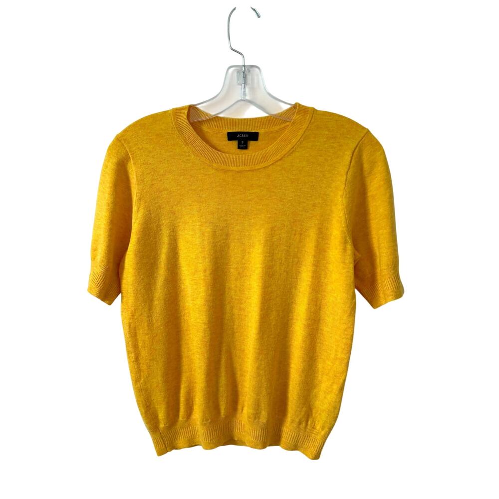 J.Crew Short Sleeve Knit Sweater Size S Yellow Marled Crewneck Silk Lyocell Top